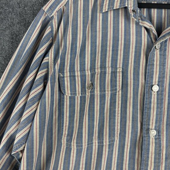 Polo Ralph Lauren Shirt Mens Large Blue Red Stripe Cotton Button Up Pockets - Picture 4 of 9